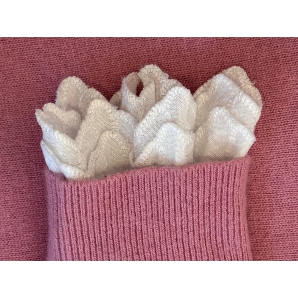 Boden Pink Ruffle Eyelet Collar Knit Sweater US 2 UK 6 Long Sleeve Button Back - Picture 4 of 6